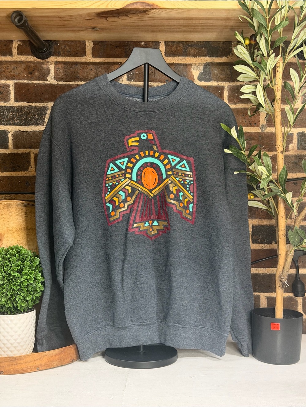 Spirit Charcoal Crewneck Sweatshirt with Colorful Thunderbird Graphic